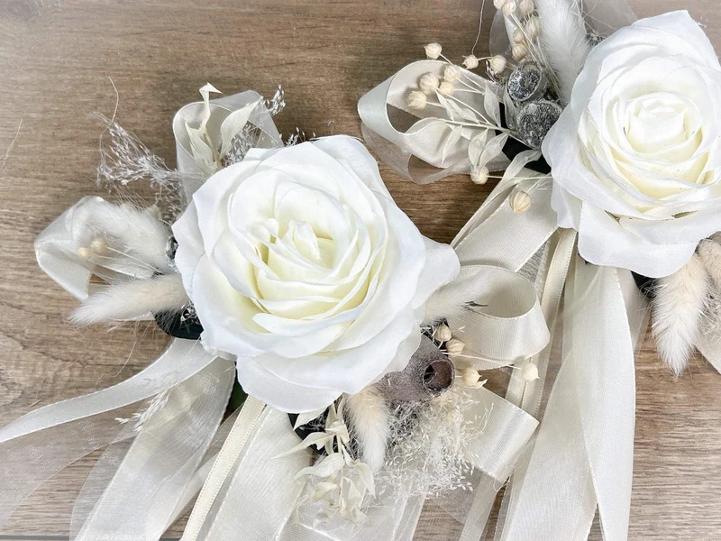 Brautauto Schleifen 2er Set Hochzeit – Seidenblumen langlebig
