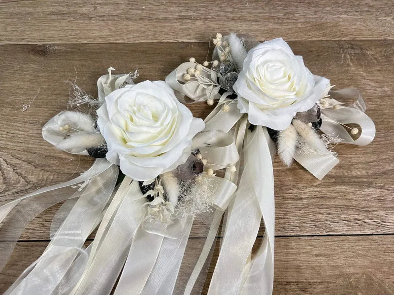 Brautauto Schleifen 2er Set Hochzeit – Seidenblumen langlebig