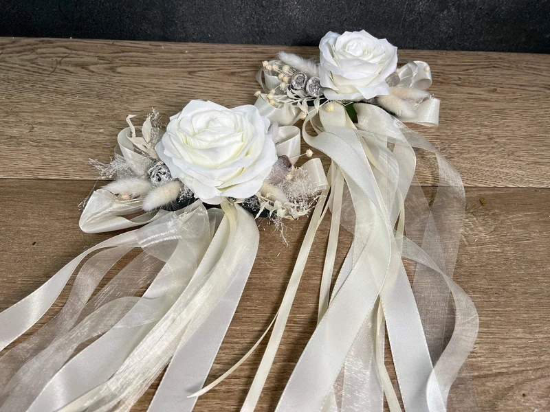 Brautauto Schleifen 2er Set Hochzeit – Seidenblumen langlebig