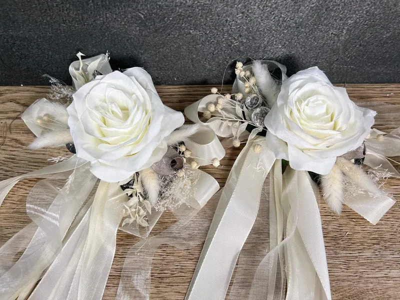 Brautauto Schleifen 2er Set Hochzeit – Seidenblumen langlebig