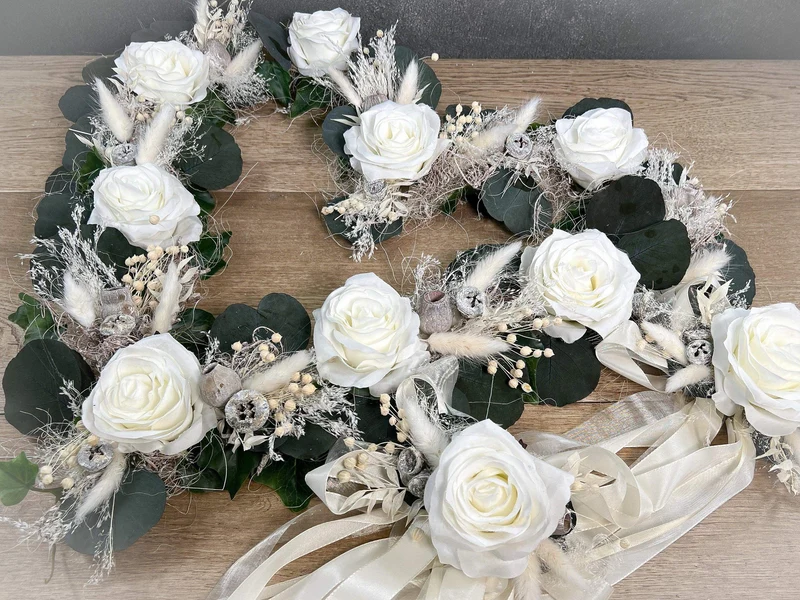 Brautauto Schleifen 2er Set Hochzeit – Seidenblumen langlebig
