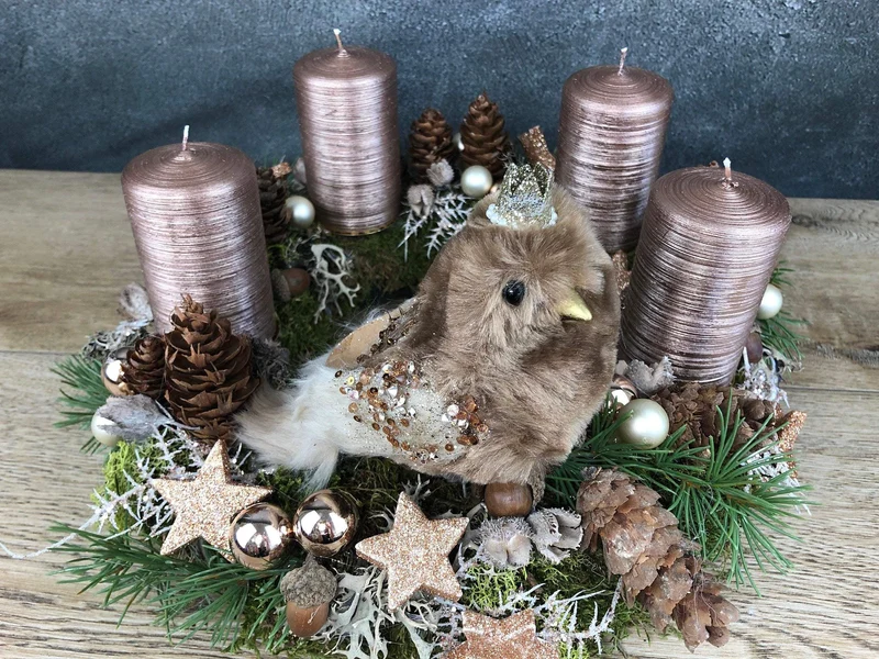 Adventskranz mit Vogel-Detail – rund handgefertigt langlebig