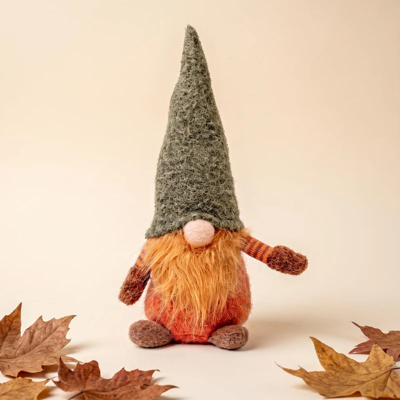 Gnome - 32cm - Wool, cotton - Green hat - Autumn, Halloween
