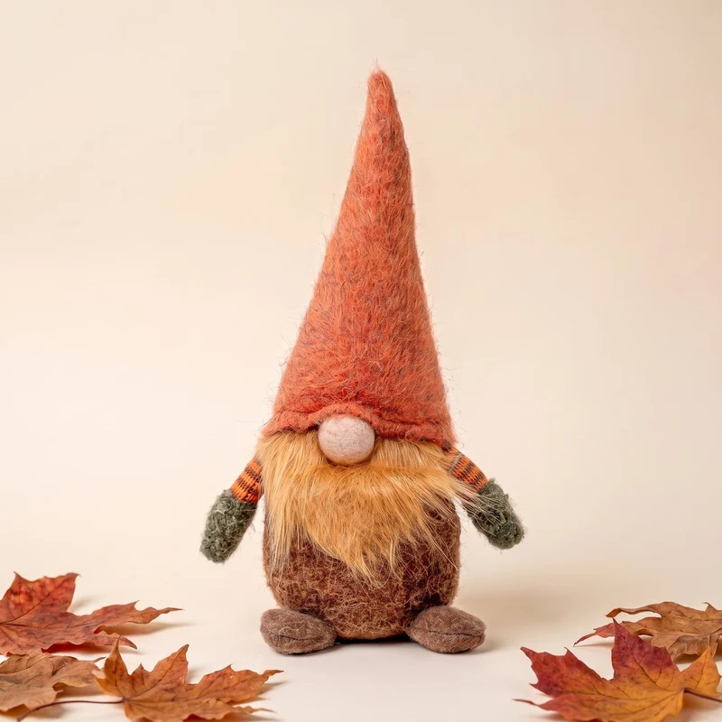 Gnome - 32cm - Wool, cotton - Orange hat - Autumn, Halloween