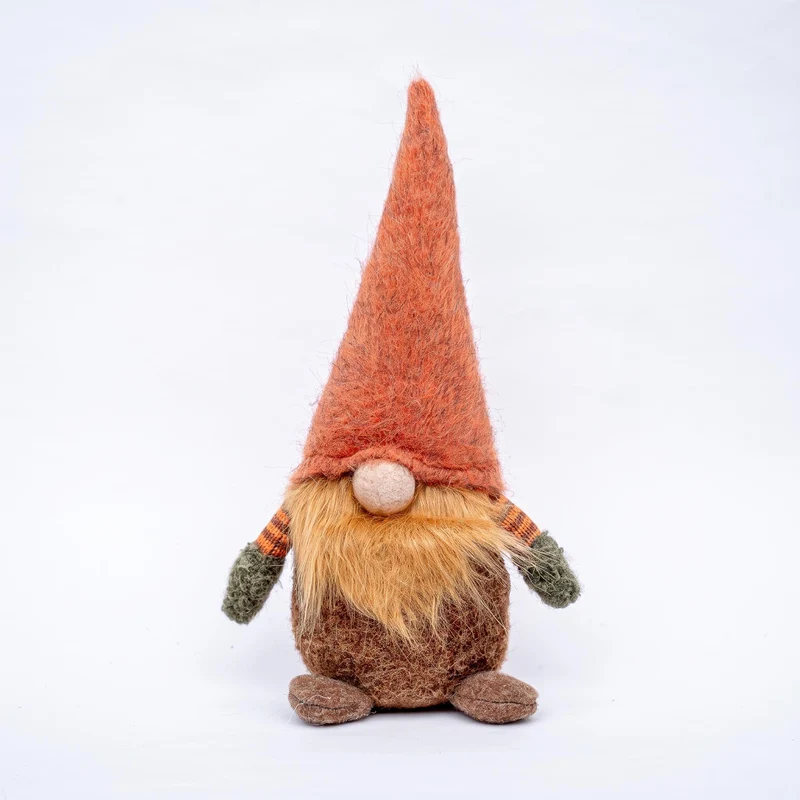 Gnome - 32cm - Wool, cotton - Orange hat - Autumn, Halloween