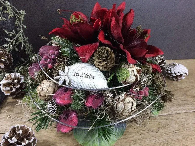 Grabgesteck mit Rose – langlebiger Grabschmuck Seidenblumen