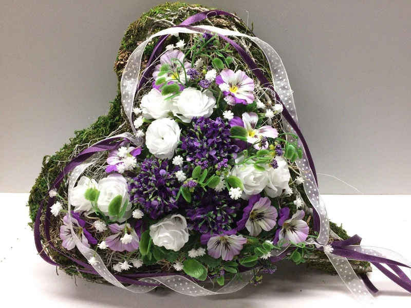 Seidenblumen Grabschmuck Herz Rose – handgefertigt
