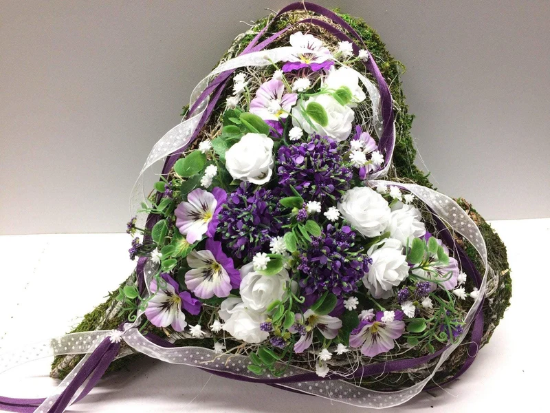 Seidenblumen Grabschmuck Herz Rose – handgefertigt