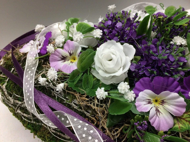 Seidenblumen Grabschmuck Herz Rose – handgefertigt