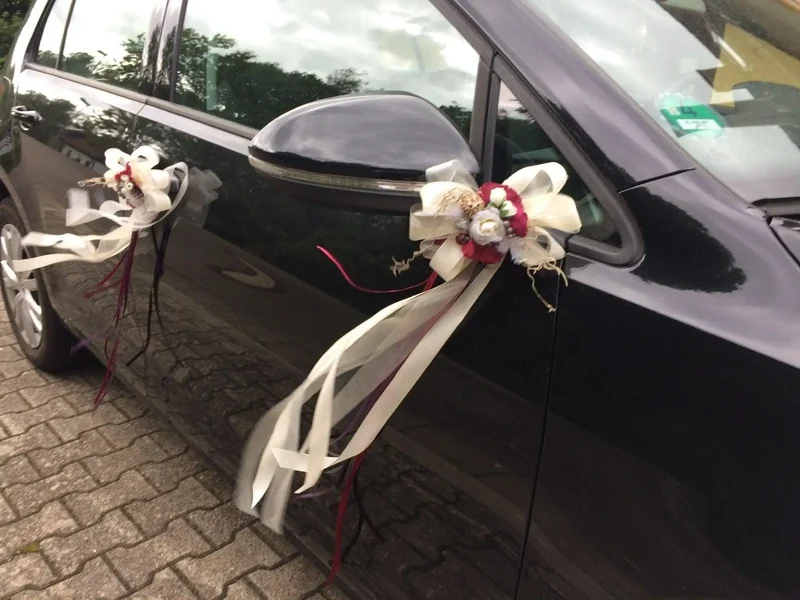 Brautauto Autoschleifen 2er Set – Seidenblumen Hochzeitsdeko
