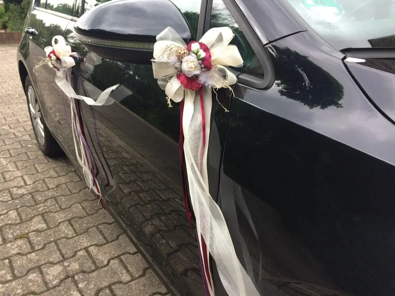 Brautauto Autoschleifen 2er Set – Seidenblumen Hochzeitsdeko