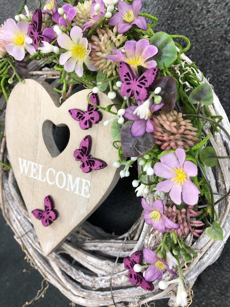 Welcome Türkranz Seidenblumen – langlebige Haustürdeko – Wunschfarbe