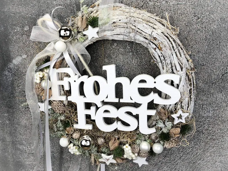 Weihnachtlicher Türkranz Frohes Fest – Wunschfarbe mehrjährig
