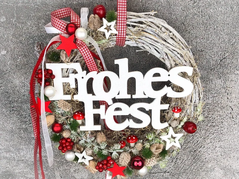 Weihnachtlicher Türkranz Frohes Fest – Wunschfarbe mehrjährig