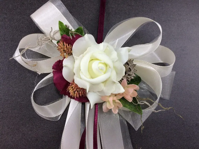 Seidenblumen Hochzeit Schleifen 2er Set – Autoschmuck Brautauto