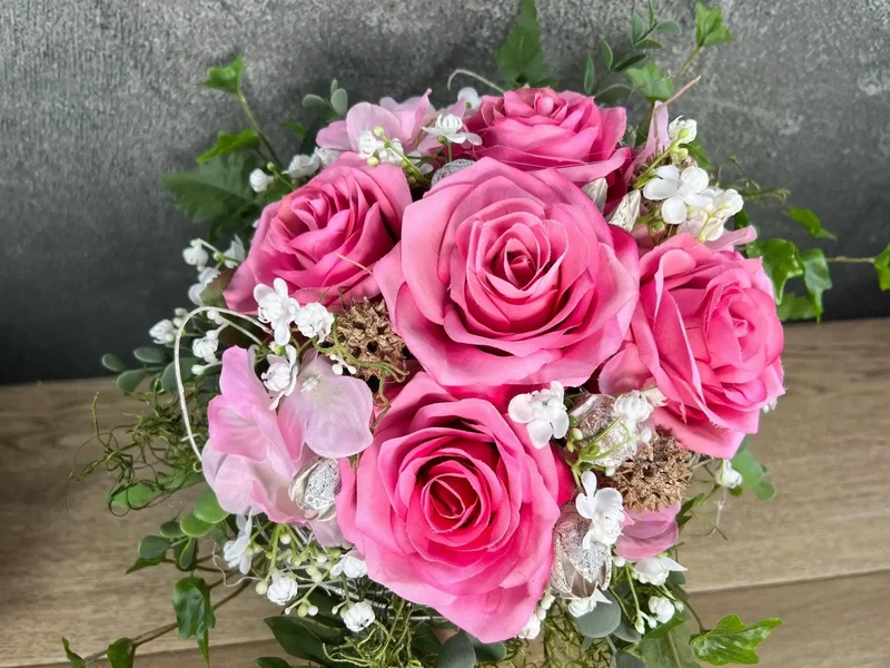 Grabgesteck mit Hortensie – Seidenblumen Grabschmuck