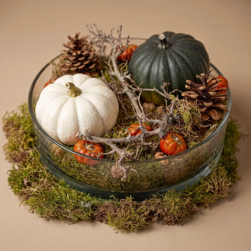 Autumn bowl Pumpkin Large - Glass with 2 real Pumpkins Ø 12cm