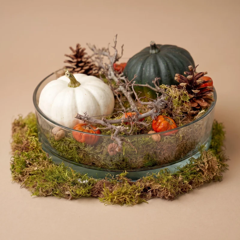 Autumn bowl Pumpkin Large - Glass with 2 real Pumpkins Ø 12cm