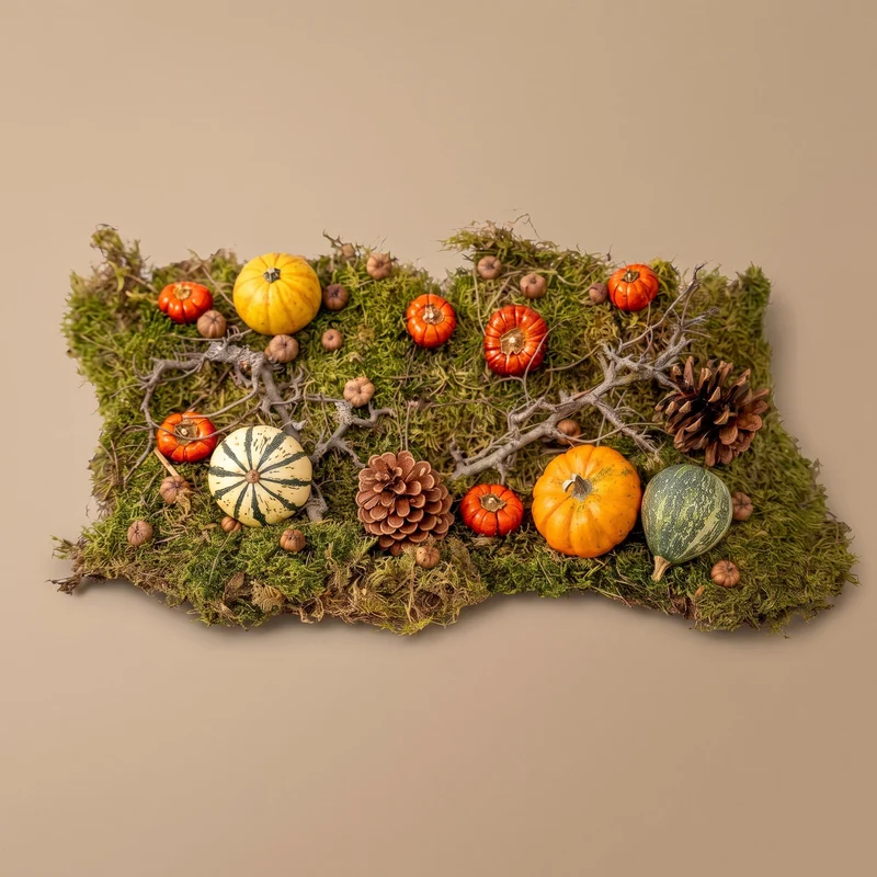 Autumn deco kit Large 4 real Pumpkins Ø 6 cm + moss wood cones