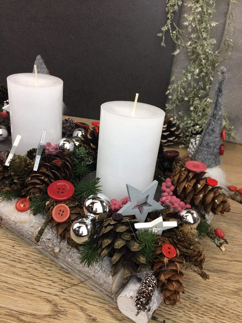 Adventsgesteck Tablett Wichtel – länglich Advent Kerzen handgefertigt