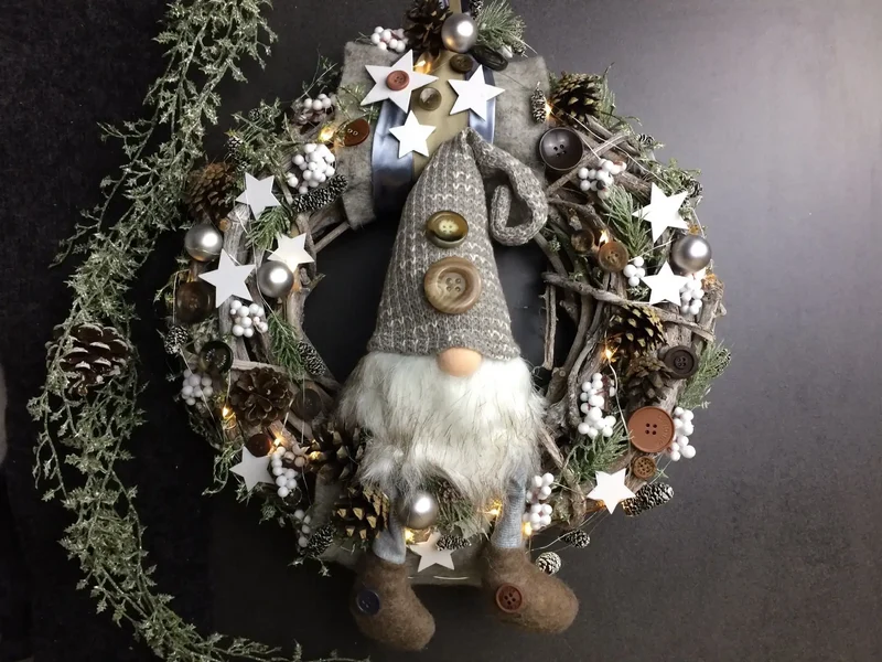 Türkranz Weihnachten mit Wichtel 45cm – Haustürdeko langlebig