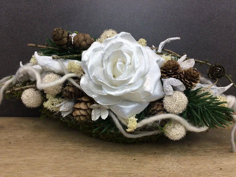 Grabgesteck länglich 30cm Wachsrose Seidenblumen – langlebiger Grabschmuck
