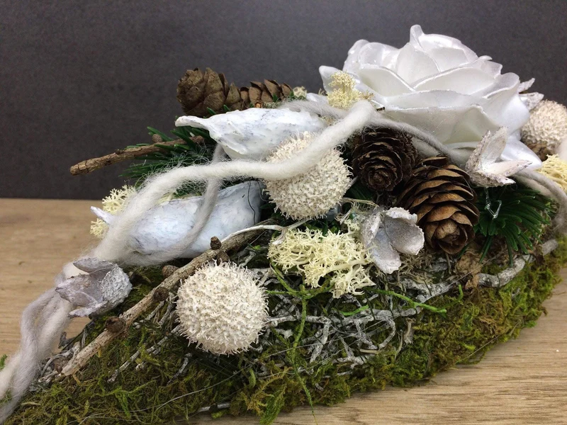 Grabgesteck länglich 30cm Wachsrose Seidenblumen – langlebiger Grabschmuck