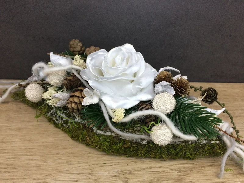 Grabgesteck länglich 30cm Wachsrose Seidenblumen – langlebiger Grabschmuck
