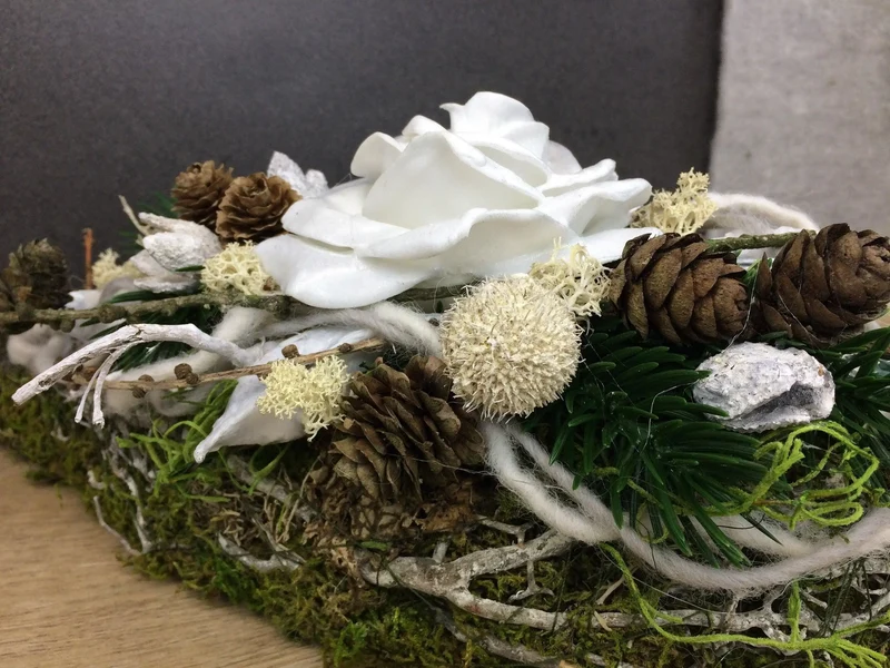 Grabgesteck länglich 30cm Wachsrose Seidenblumen – langlebiger Grabschmuck