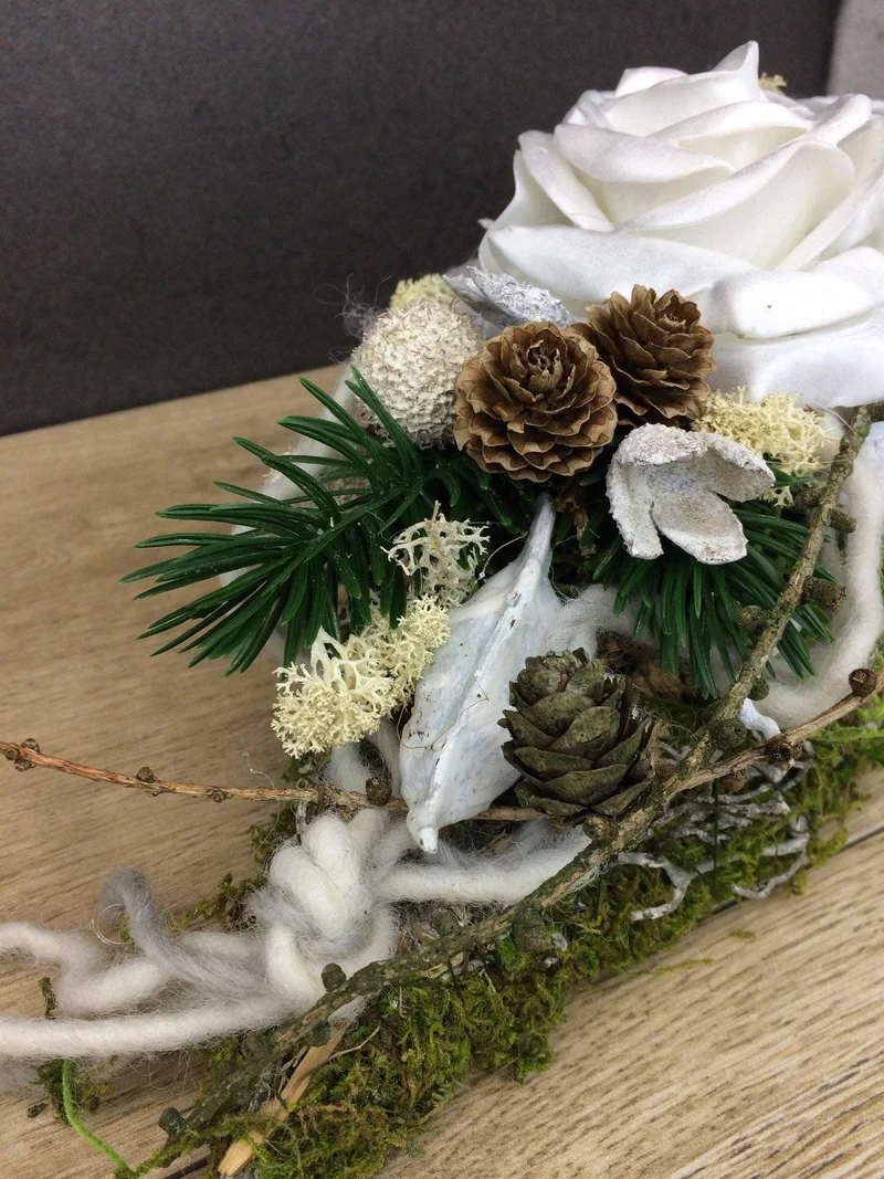 Grabgesteck länglich 30cm Wachsrose Seidenblumen – langlebiger Grabschmuck