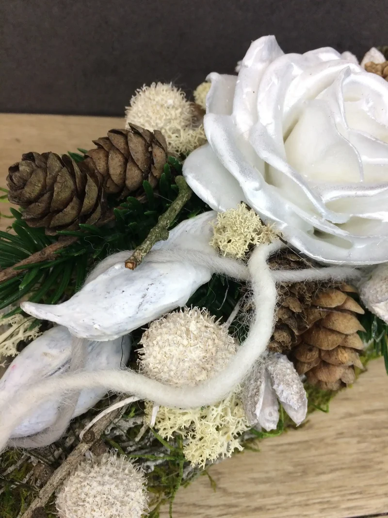 Grabgesteck länglich 30cm Wachsrose Seidenblumen – langlebiger Grabschmuck
