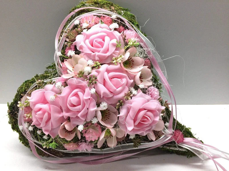 Grabdekoration Herz Rose – Seidenblumen langlebig – handgefertigt & la