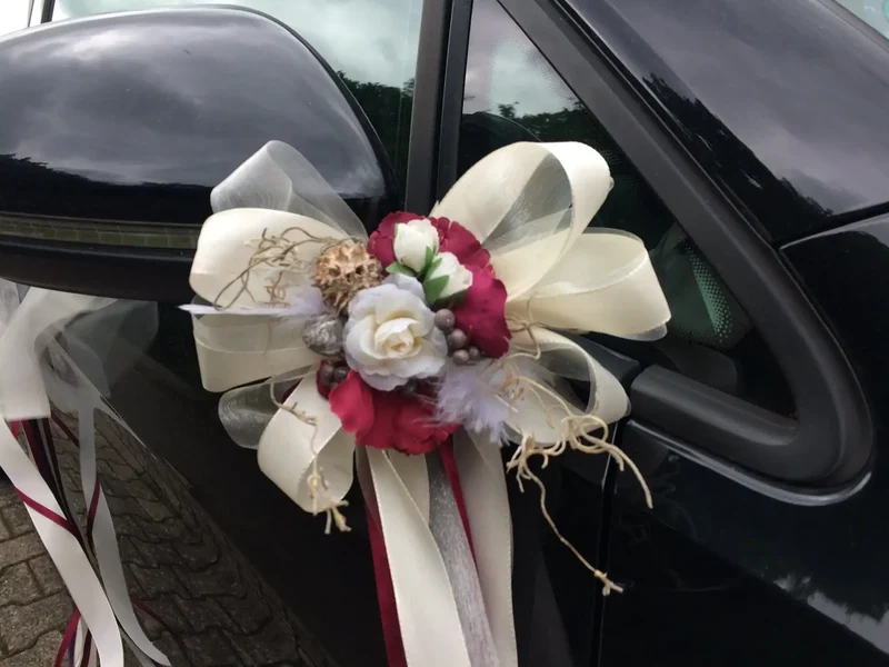 Autoschleifen Hochzeit Seidenblumen Set – Brautauto handgefertigt