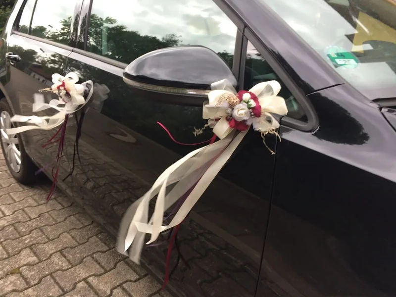 Autoschleifen Hochzeit Seidenblumen Set – Brautauto handgefertigt