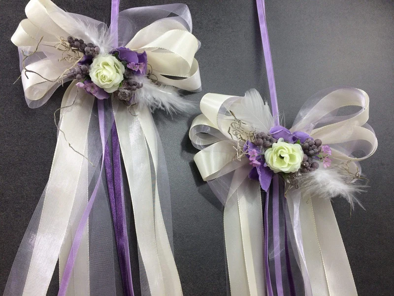Seidenblumen Autoschleifen 2er Set – Hochzeit Brautauto Schmuck