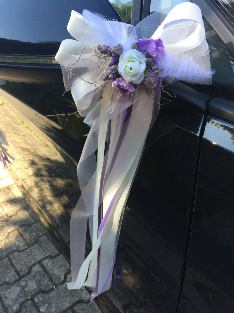 Seidenblumen Autoschleifen 2er Set – Hochzeit Brautauto Schmuck