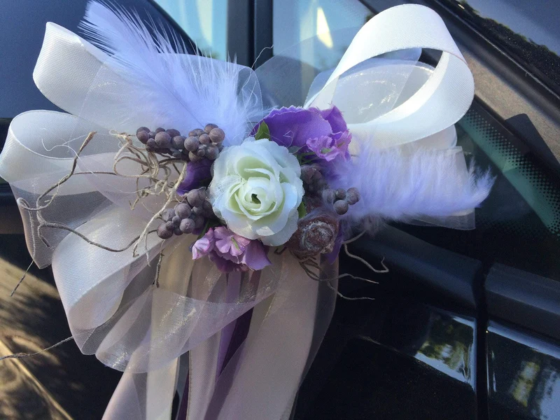 Seidenblumen Autoschleifen 2er Set – Hochzeit Brautauto Schmuck