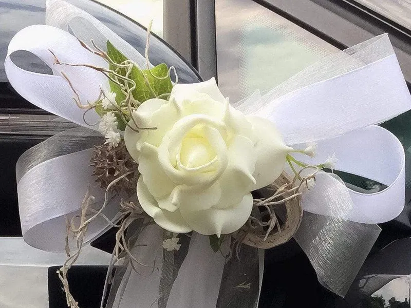 Autoschleifen Brautauto Hochzeit – Seidenblumen 2er Set Schmuck