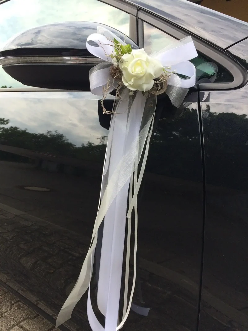 Autoschleifen Brautauto Hochzeit – Seidenblumen 2er Set Schmuck
