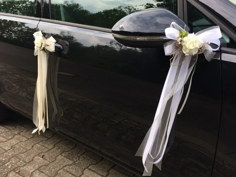 Autoschleifen Brautauto Hochzeit – Seidenblumen 2er Set Schmuck