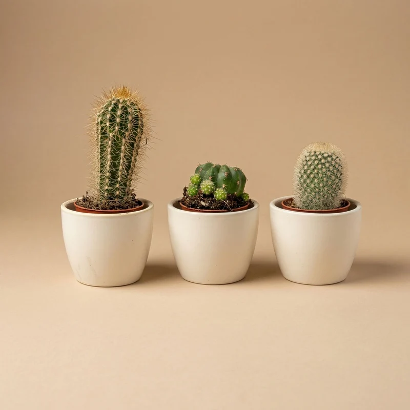 Plant set of 3 with mini pot - Blue/white - Mixed Cacti - Ø 6 cm