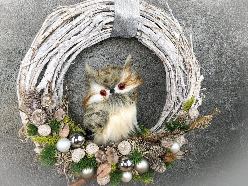 Türkranz Weihnachten mit Eule – stimmungsvoller Weihnachtskranz