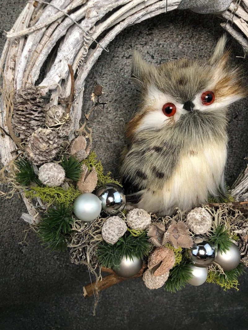 Türkranz Weihnachten mit Eule – stimmungsvoller Weihnachtskranz