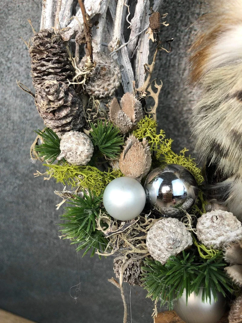 Türkranz Weihnachten mit Eule – stimmungsvoller Weihnachtskranz