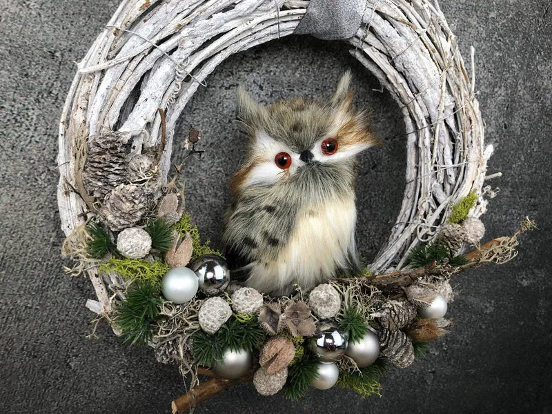 Türkranz Weihnachten mit Eule – stimmungsvoller Weihnachtskranz