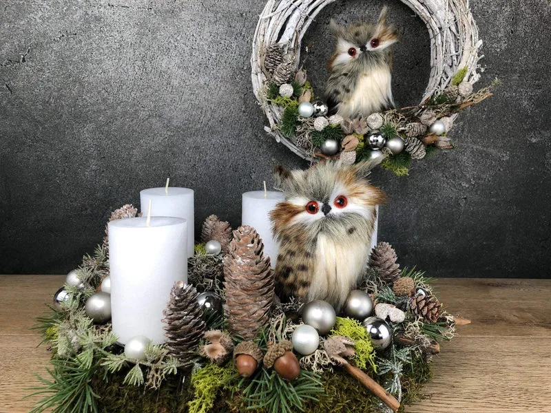 Türkranz Weihnachten mit Eule – stimmungsvoller Weihnachtskranz