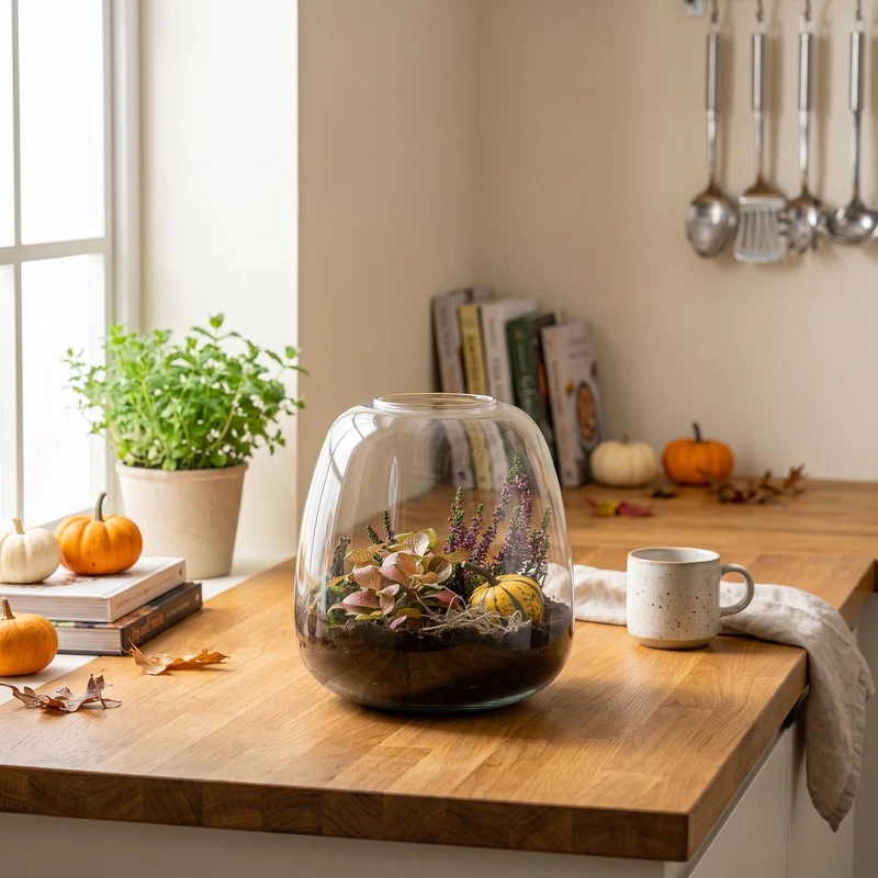 Emma Autumn (Halloween) - Glass bottle with Autumn plants and mini pumpkins - Autumn Bottle garden DIY kit - Ø 23 cm ↑ 25 cm