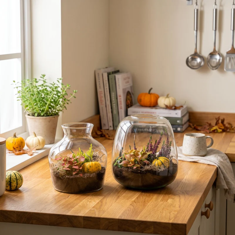 Emma Autumn (Halloween) - Glass bottle with Autumn plants and mini pumpkins - Autumn Bottle garden DIY kit - Ø 23 cm ↑ 25 cm