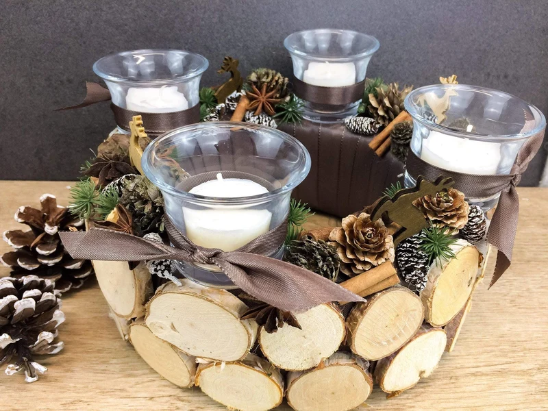 Adventskranz Hirsch rund – stilvoll Naturmaterialien mit Tanne