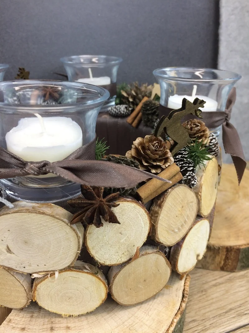 Adventskranz Hirsch rund – stilvoll Naturmaterialien mit Tanne
